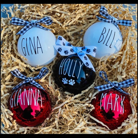 Personalized Christmas ornaments with ribbon choice red black or white gift - Picture 3 of 7